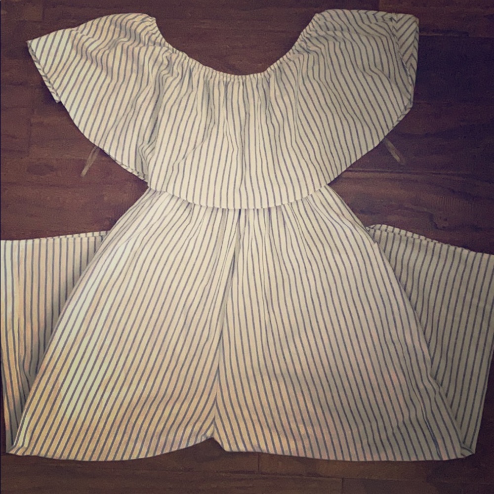 Pink Blush striped romper NWT Large